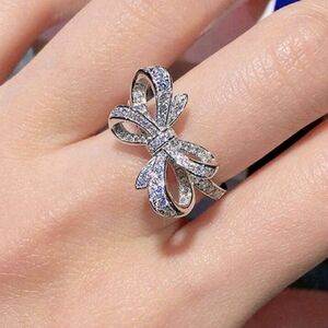 Silver Bow Crystal Ring - Women Jewelry